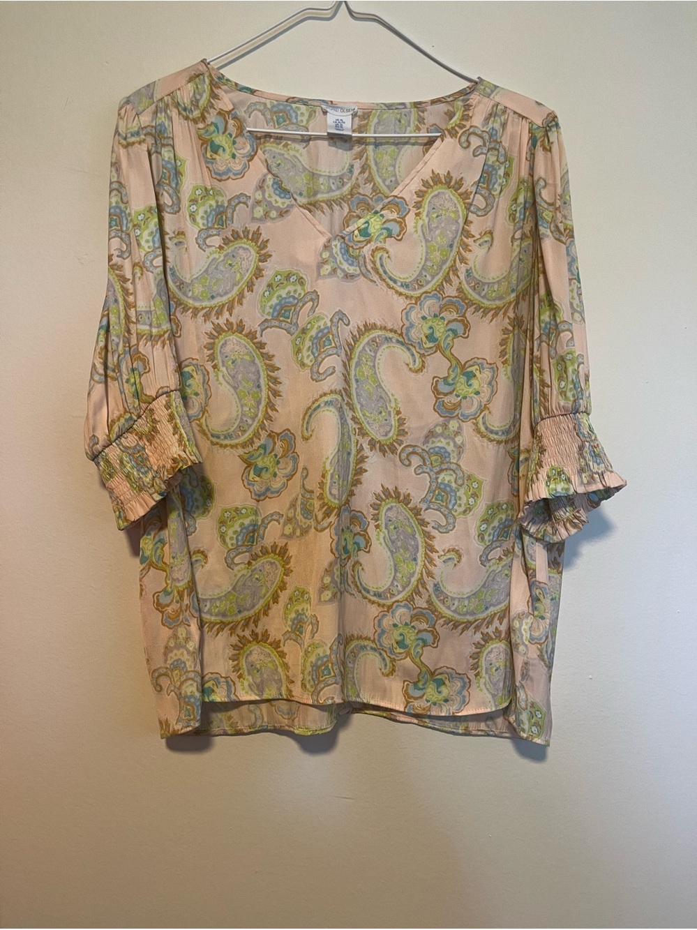 Sigrid Olsen Women's Peach Paisley Smocked Sleeve Top